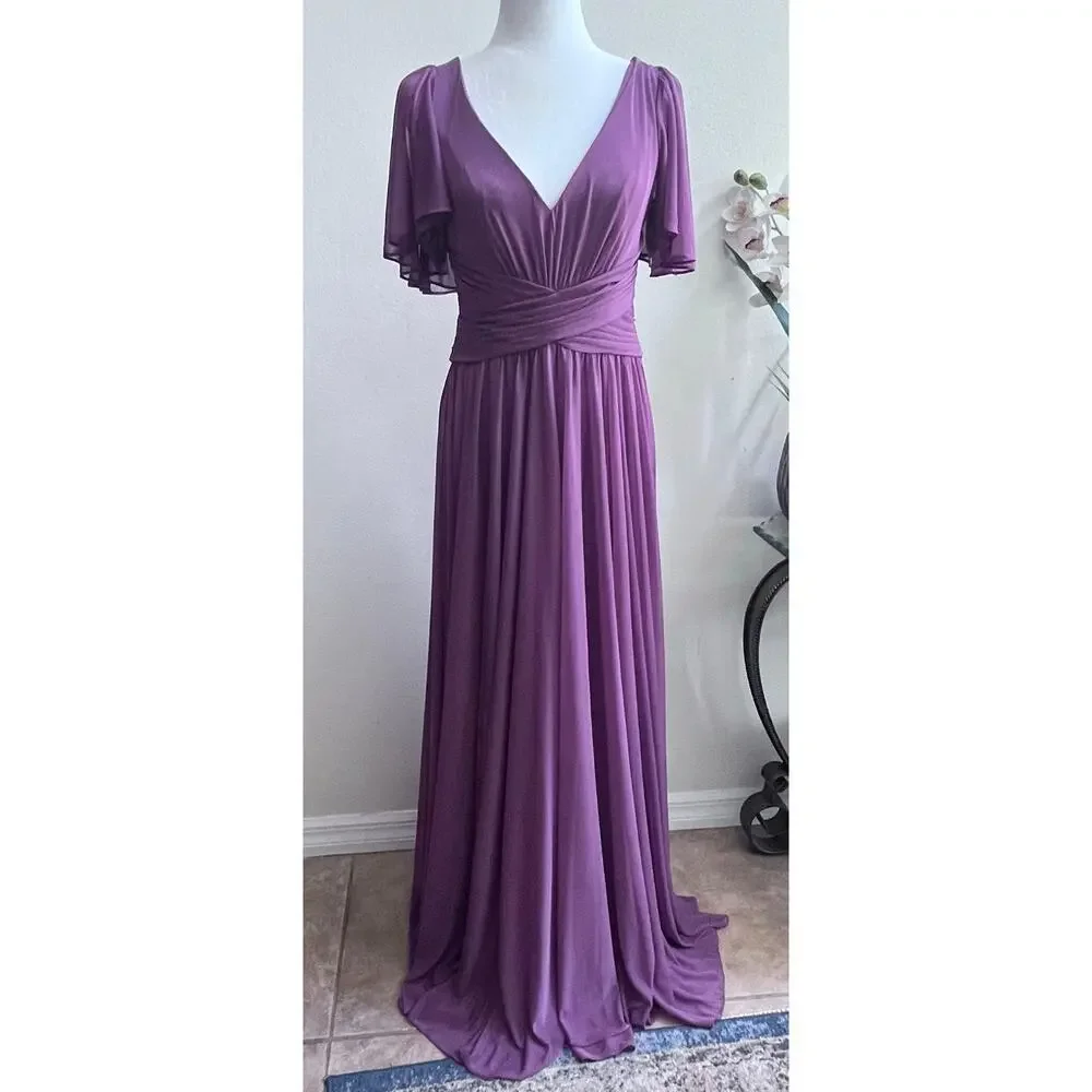 DB‎ Studio Celebrate Elegant V-Neck Flutter Sleeve Bridesmaid Maxi Dress 6 Prom